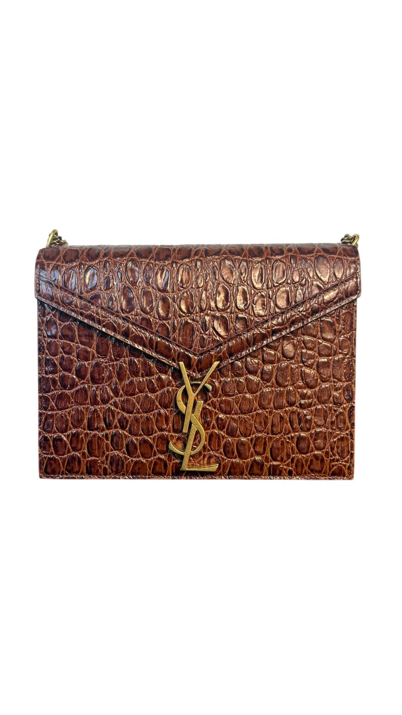 Saint Laurent Crocodile-Embossed Kate Chain Clutch