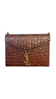 Saint Laurent Crocodile-Embossed Kate Chain Clutch