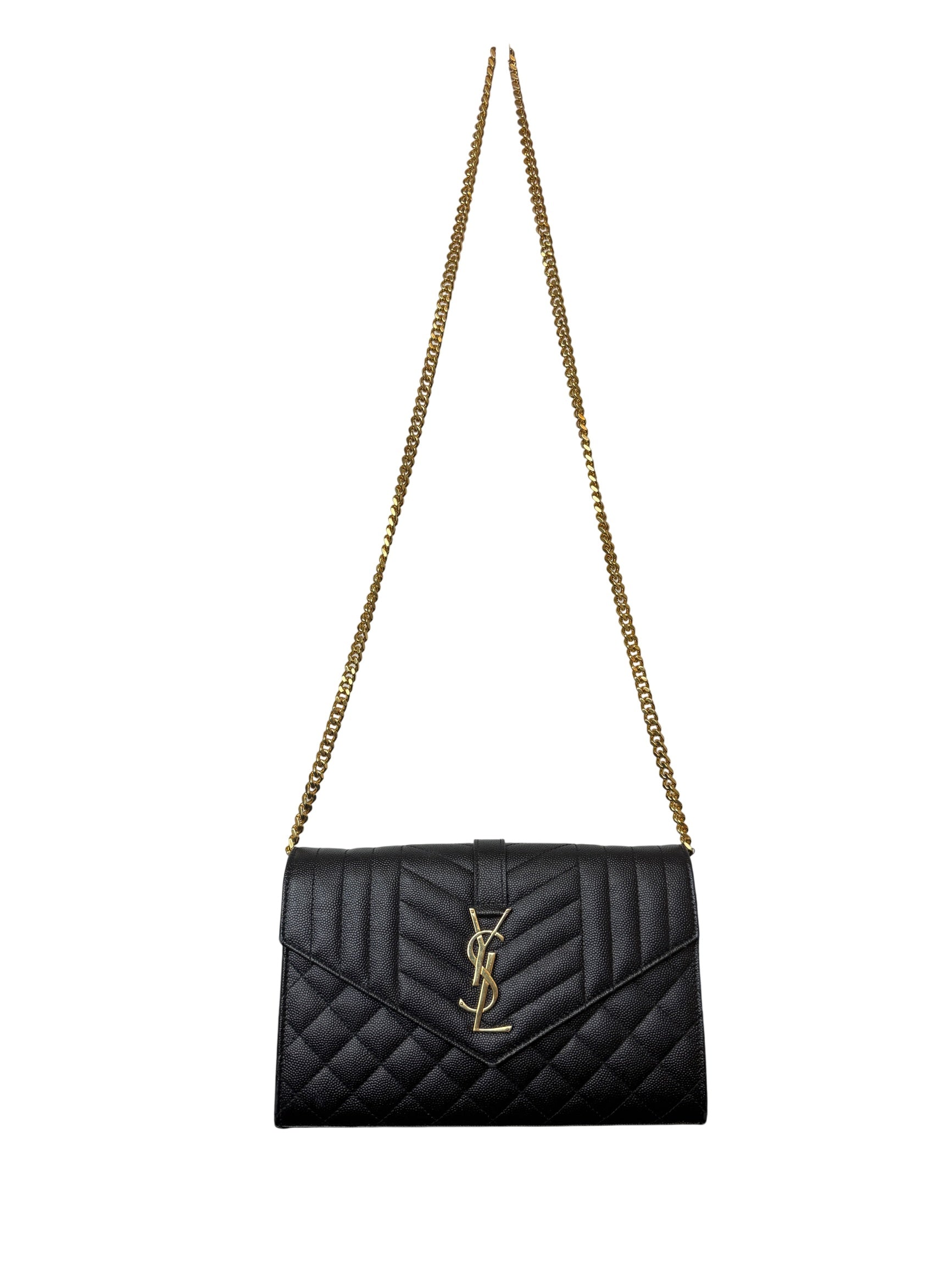 Saint Laurent Envelope Triquilt YSL Monogram Wallet On Chain