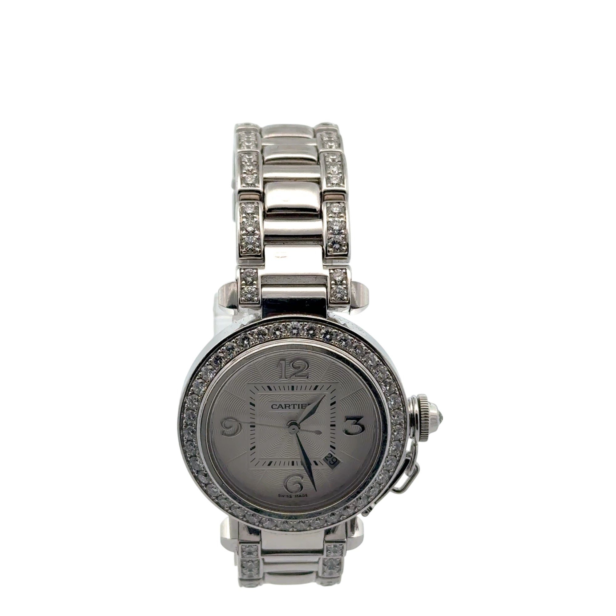 Cartier Pasha 32mm 18K White Gold Watch with Diamond Bezel 2398