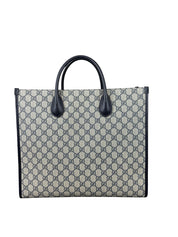 Gucci GG Supreme Canvas Medium Tote Bag Navy Blue Leather