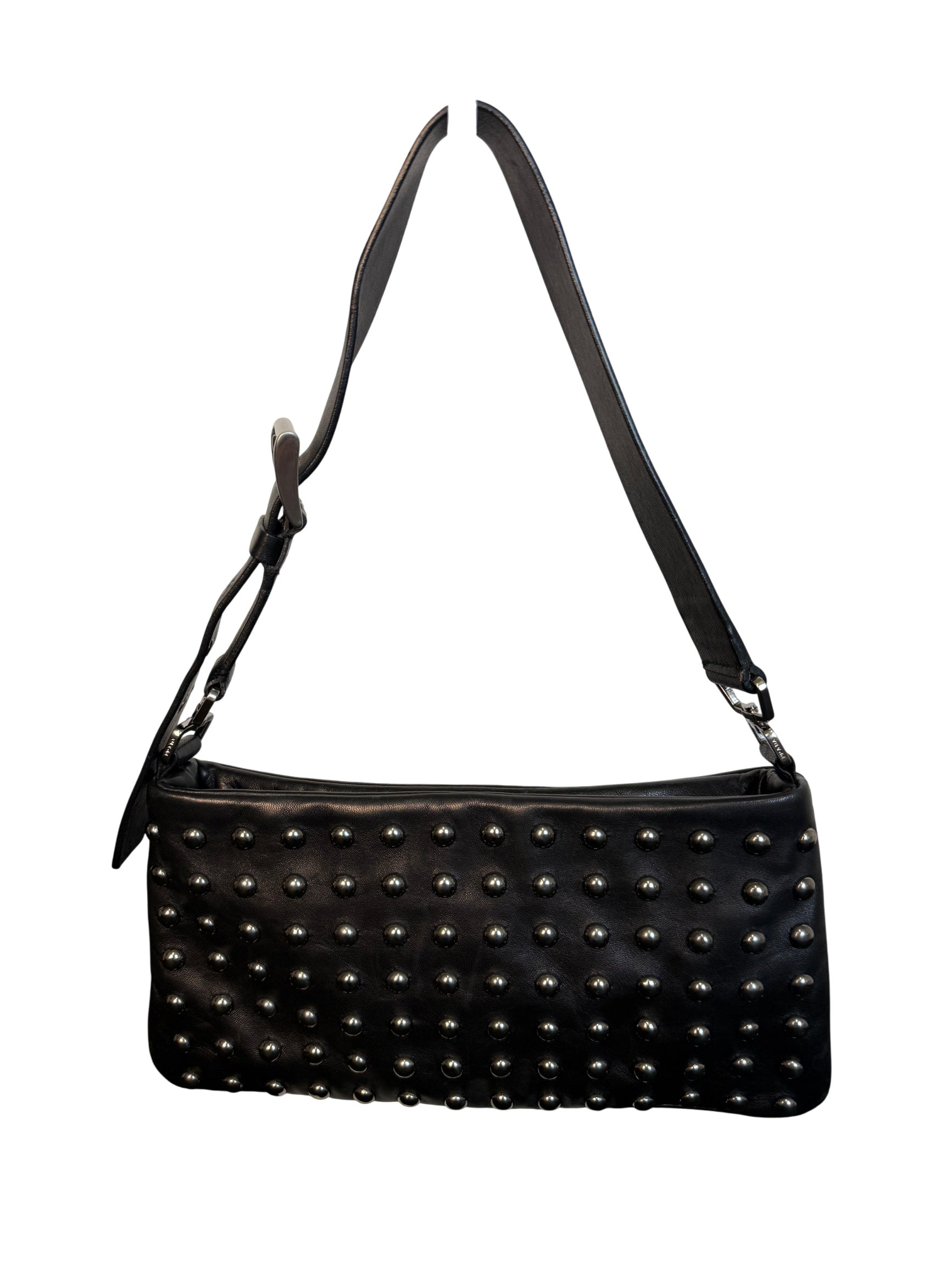Prada Nappa Borchie Black Leather Studded Shoulder Bag
