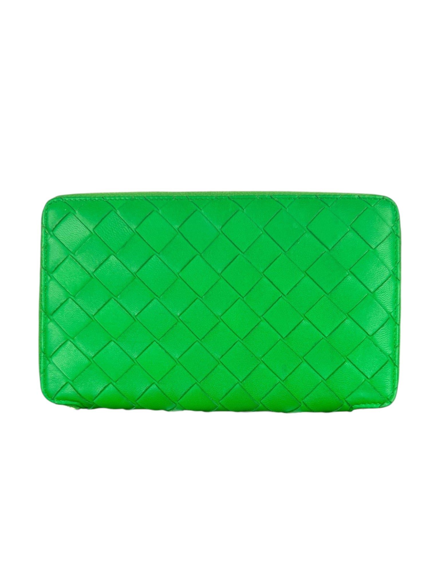Bottega Veneta Parakeet Green Intrecciato Woven Nappa Leather Zip-Around Wallet