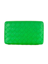 Bottega Veneta Parakeet Green Intrecciato Woven Nappa Leather Zip-Around Wallet