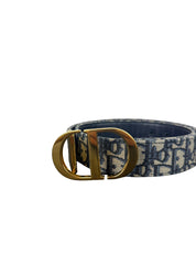 Christian Dior Oblique 35mm Reversible Belt Blue Jacquard with Gold Buckle
