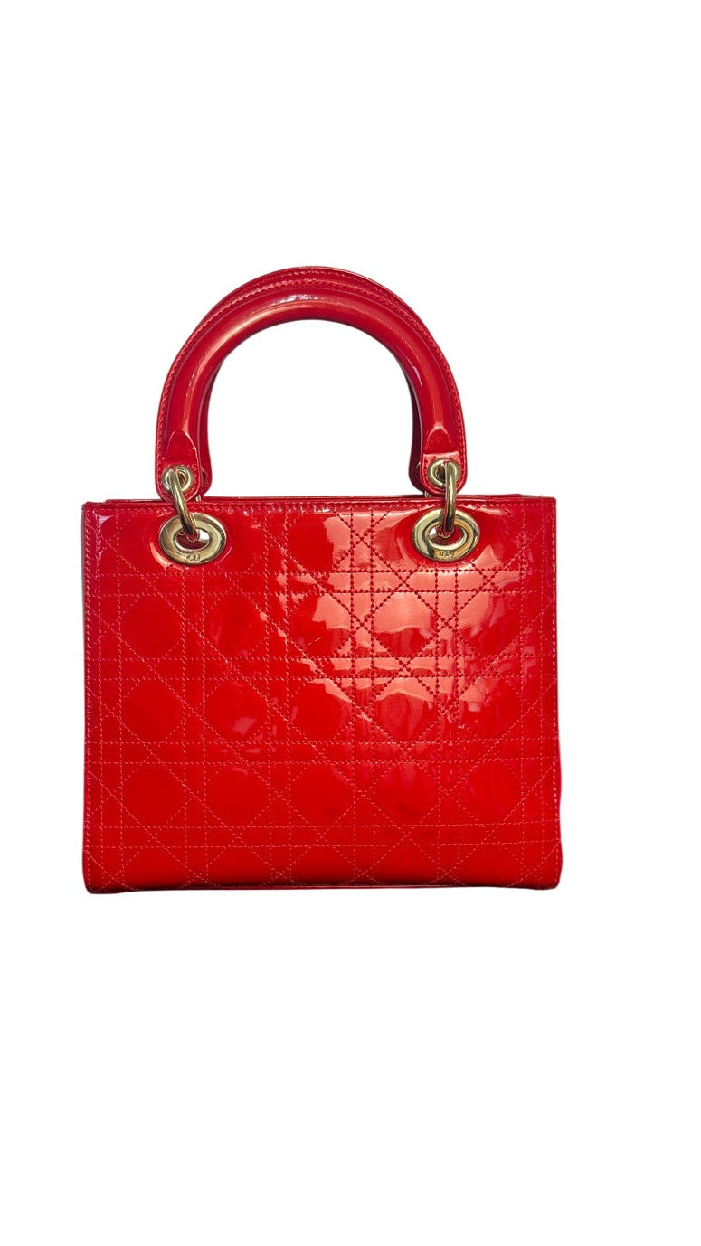 Dior Lady Dior Medium Patent Leather Handbag