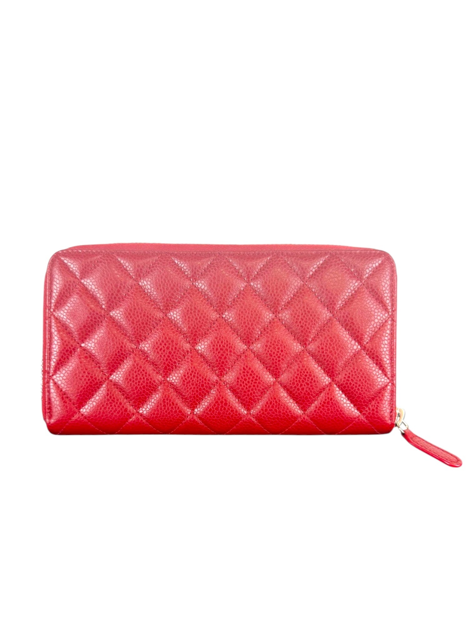 Chanel Classic Long Zipped Wallet in Red Quilted Caviar Leather