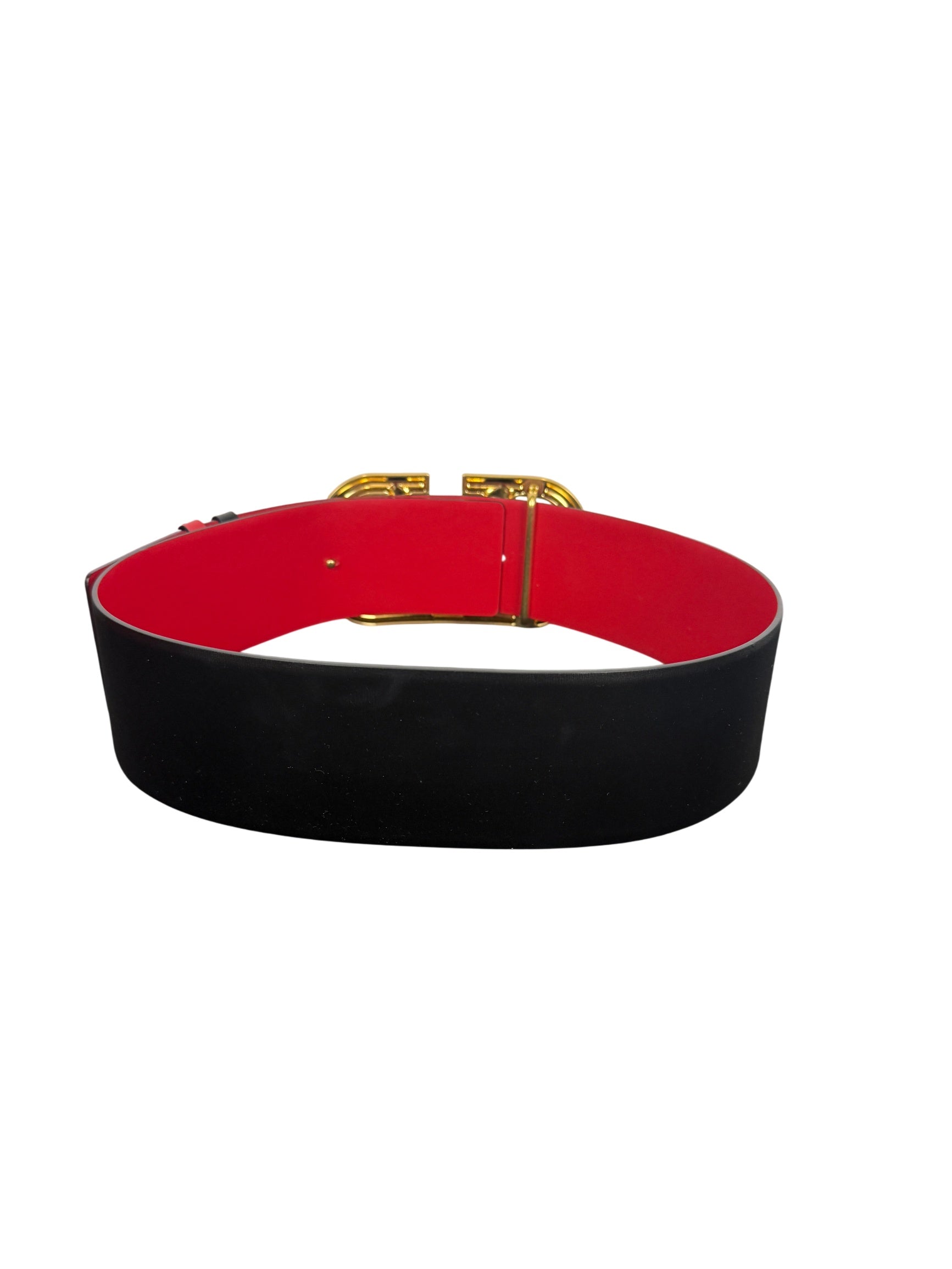 Valentino Garavani VLogo Signature Reversible Black and Red Leather Belt with Gold Buckle