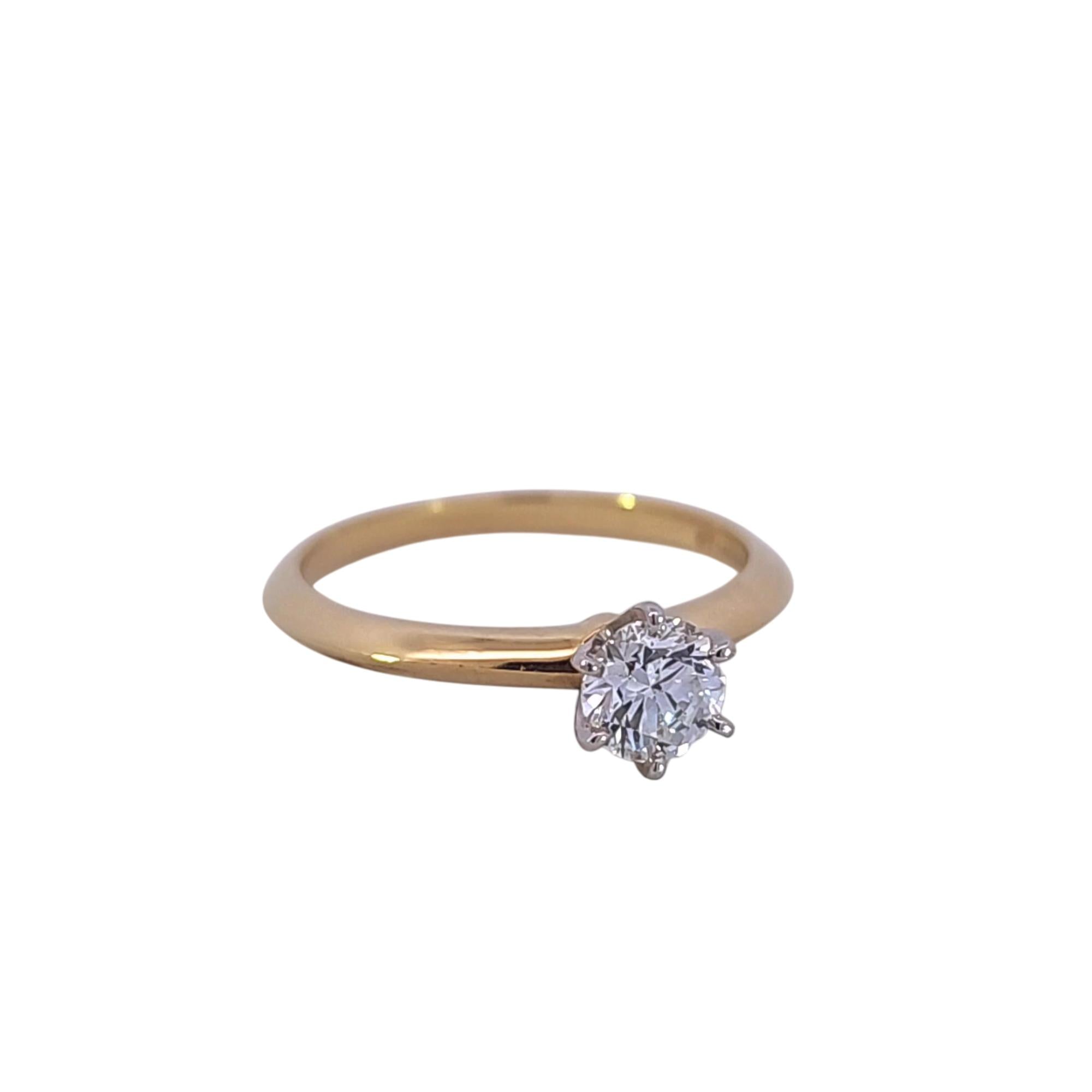 Tiffany & Co. Yellow Gold & Platinum Diamond Solitaire Ring .49ctw 18k