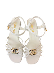 Chanel White Lambskin Crystal CC Sandals