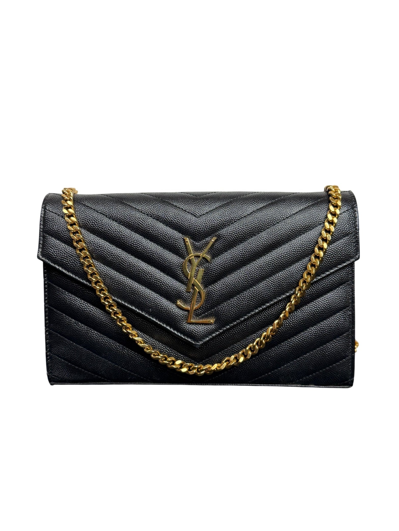 Saint Laurent Matelassé Chevron Wallet on Chain