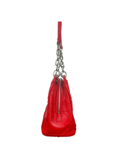 Dior Granville Red Cannage Quilted Leather Bag with Silver Chain Handle