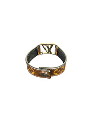 Louis Vuitton Slim Monogram Brown Bracelet with Metal LV Buckle