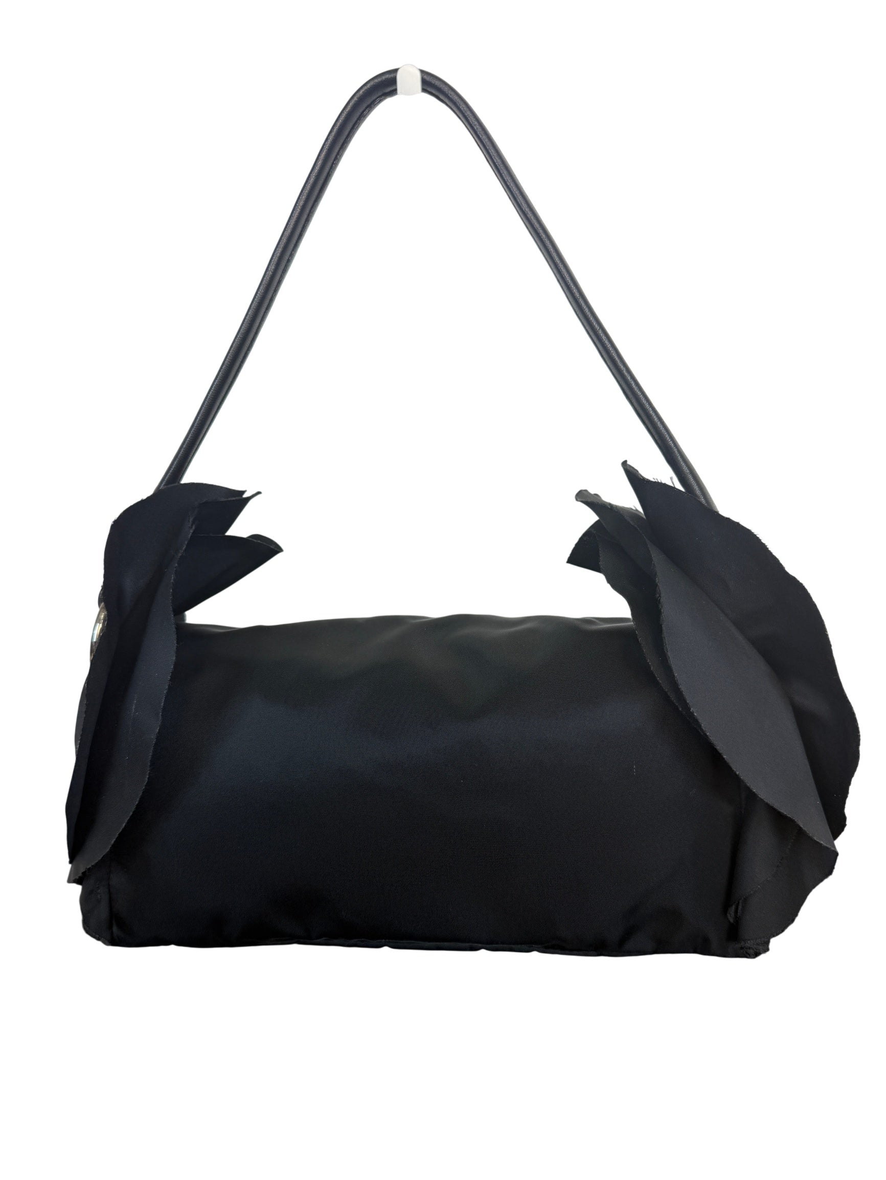 Prada Tessuto Ruffle Shoulder Bag Black Nylon