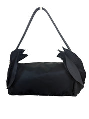 Prada Tessuto Ruffle Shoulder Bag Black Nylon