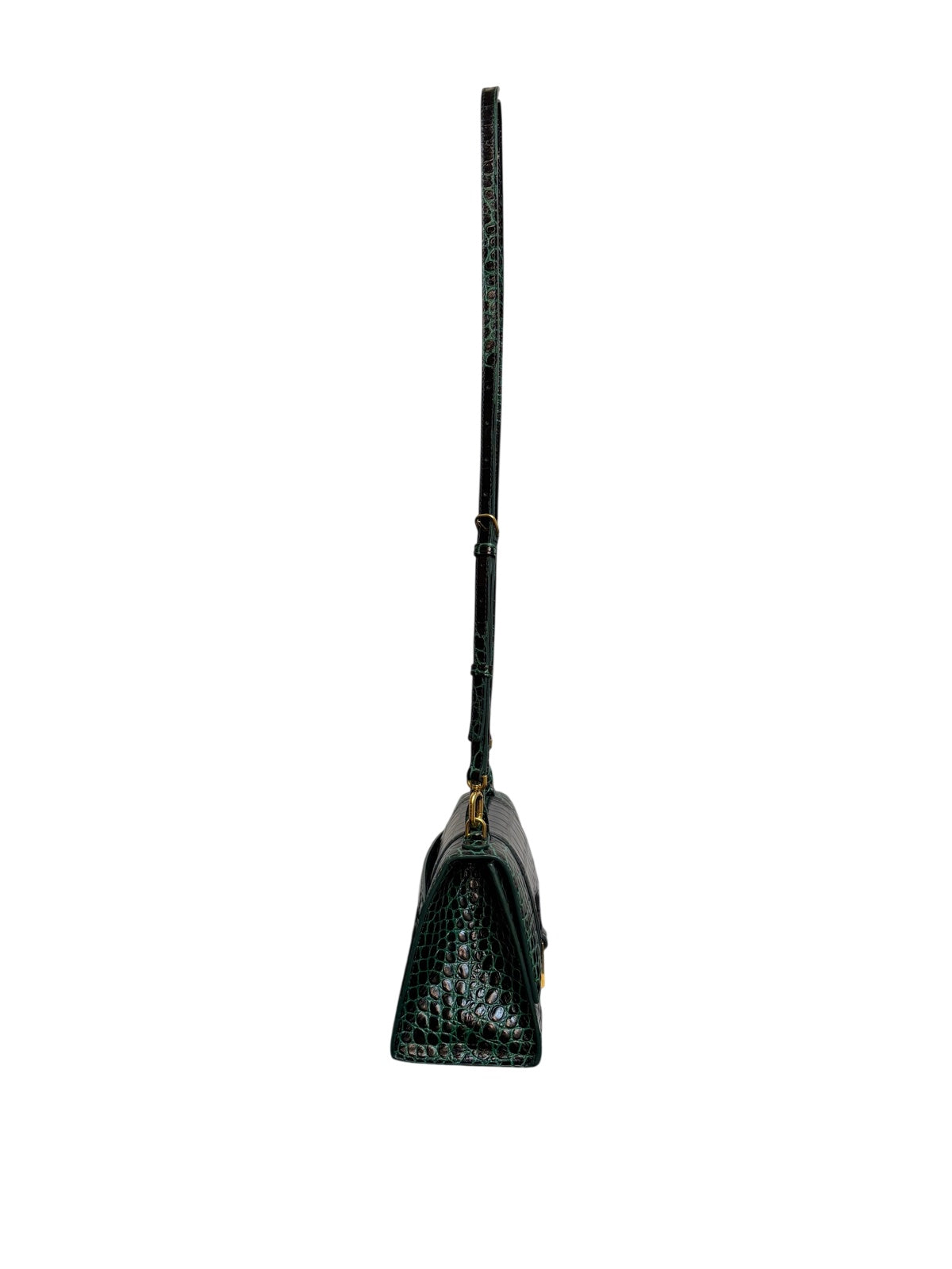 Balenciaga Crocodile Embossed Green Leather Handbag