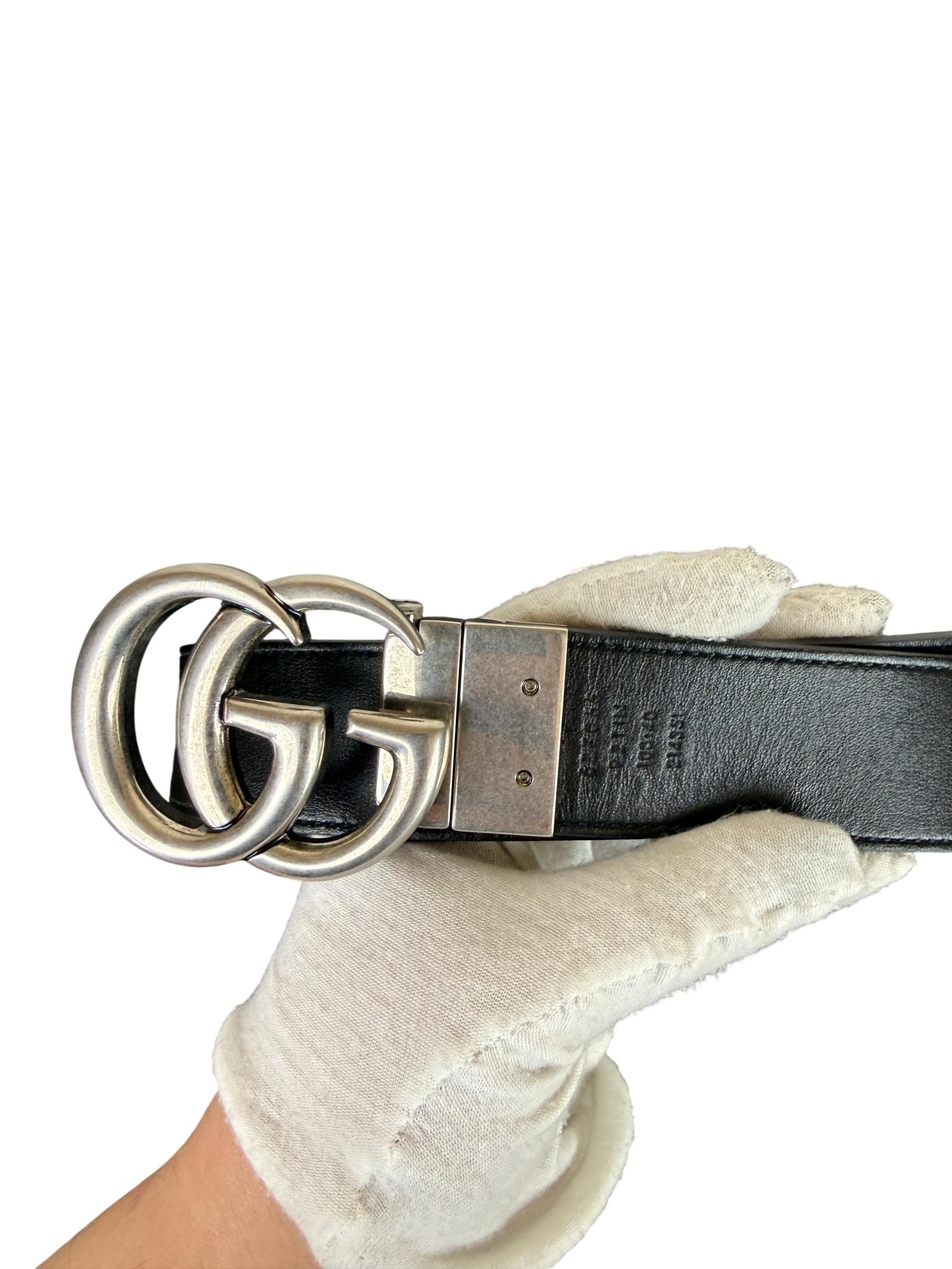 Reversible Gucci GG Marmont Black Leather/Supreme Belt