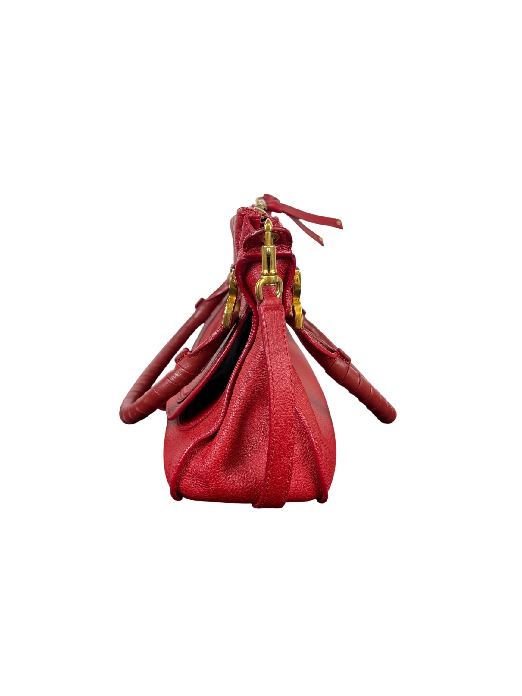 Chloé Marcie Red Leather Handbag with Gold Hardware