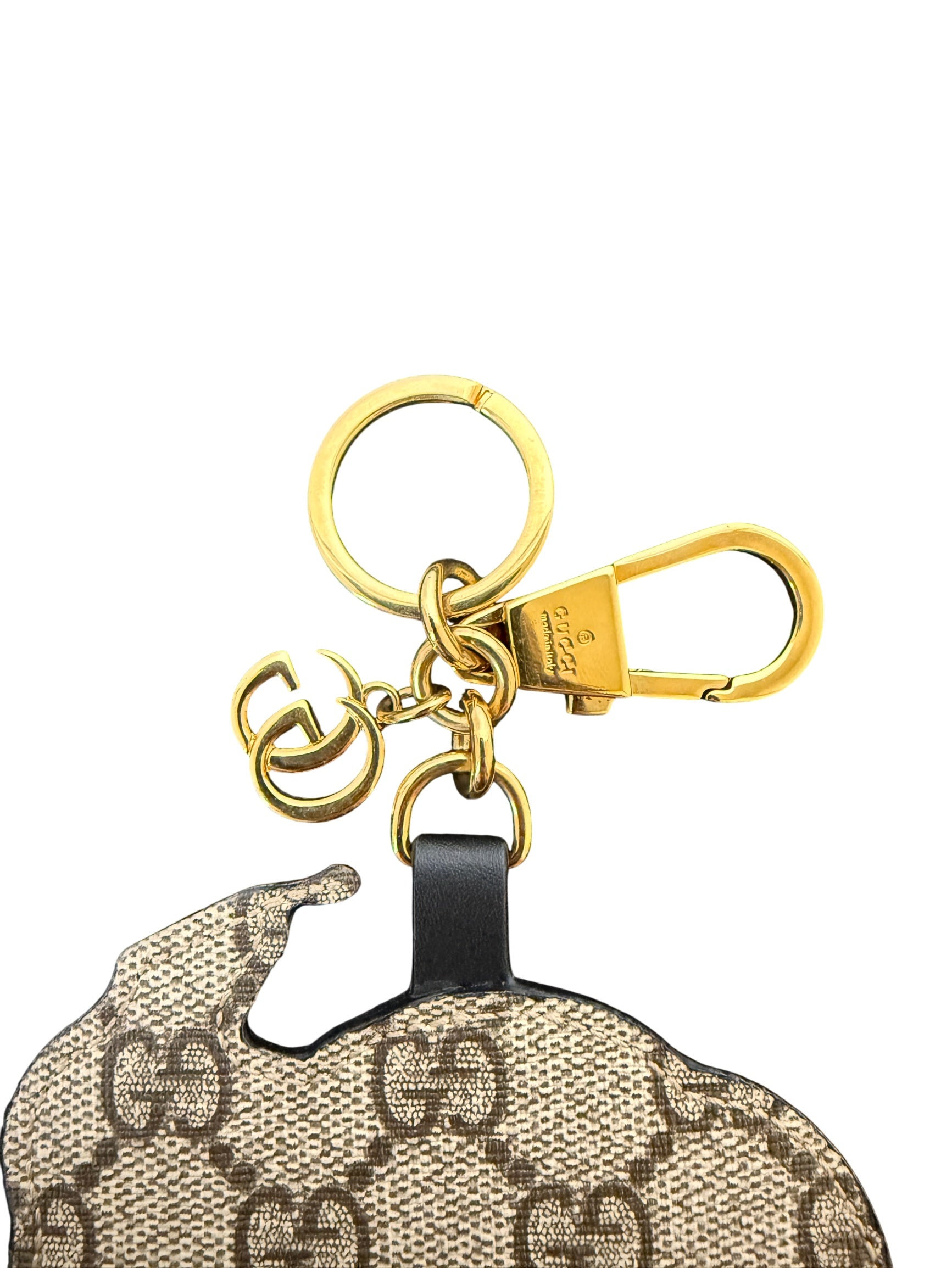 Gucci GG Supreme Leather Key Chain with Gold-Tone Hardware
