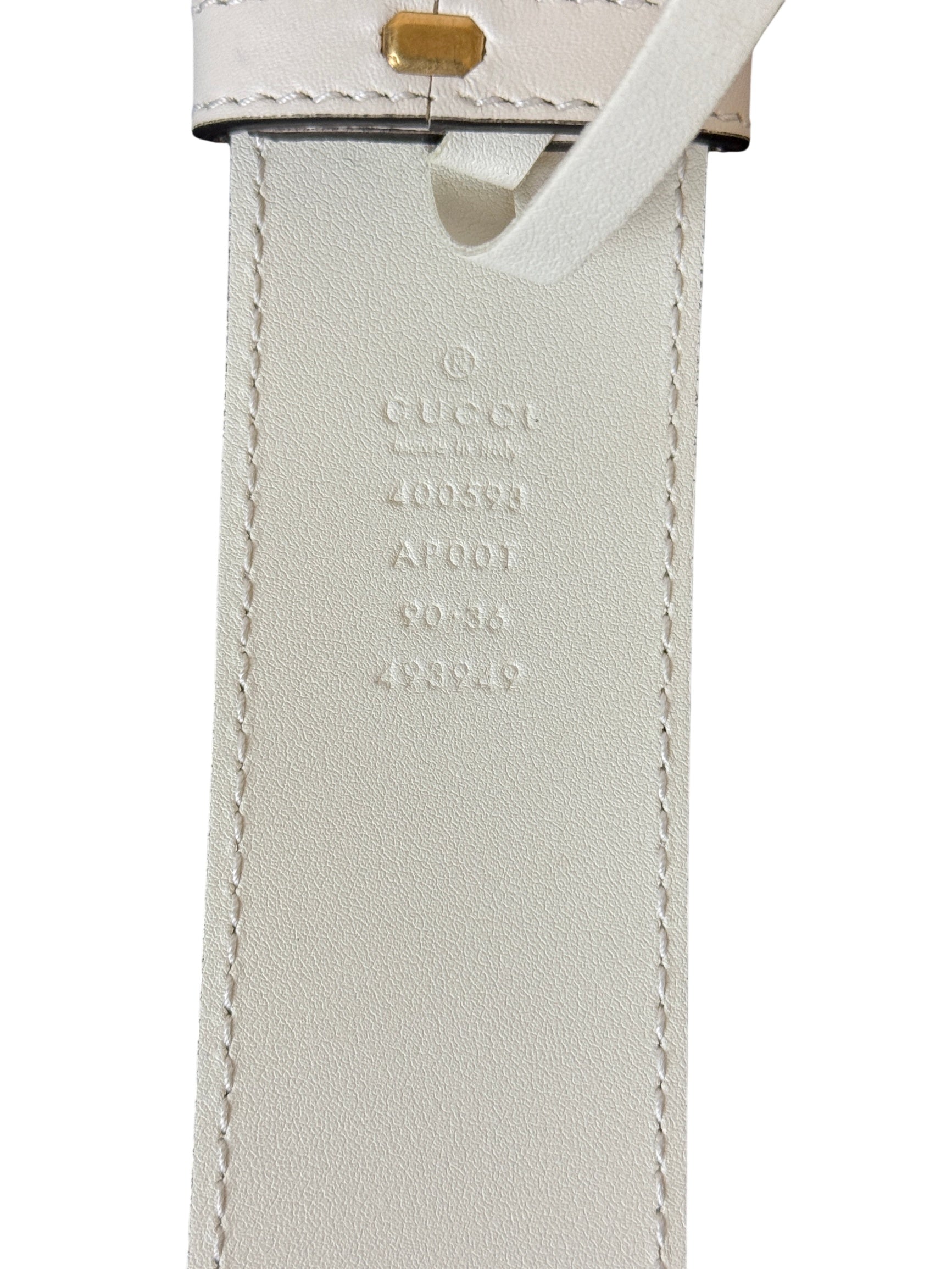 Gucci White Leather GG Marmont Belt with Gold Double G Buckle