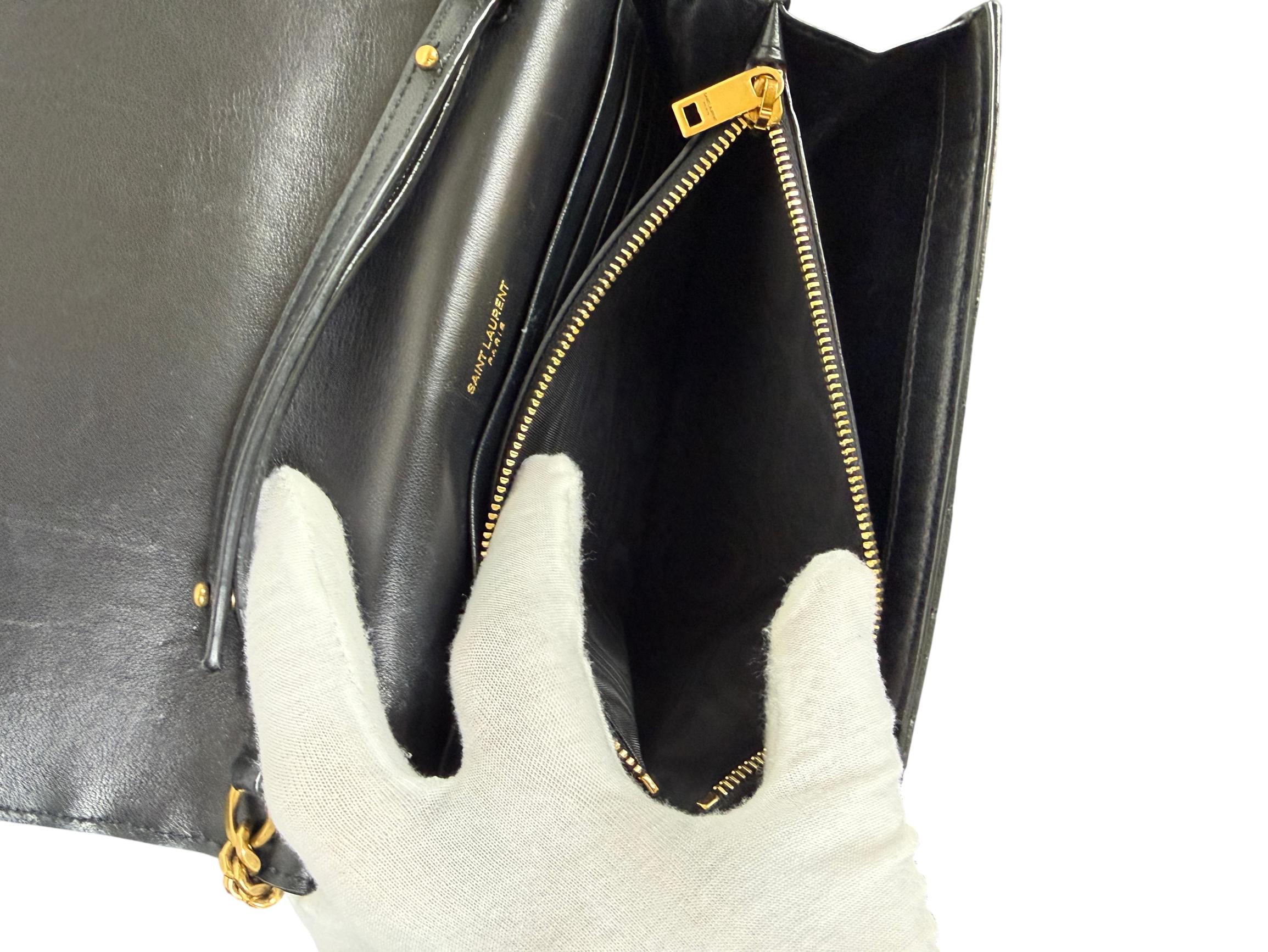 Yves Saint Laurent Cassandre Black Quilted Leather Wallet On Chain