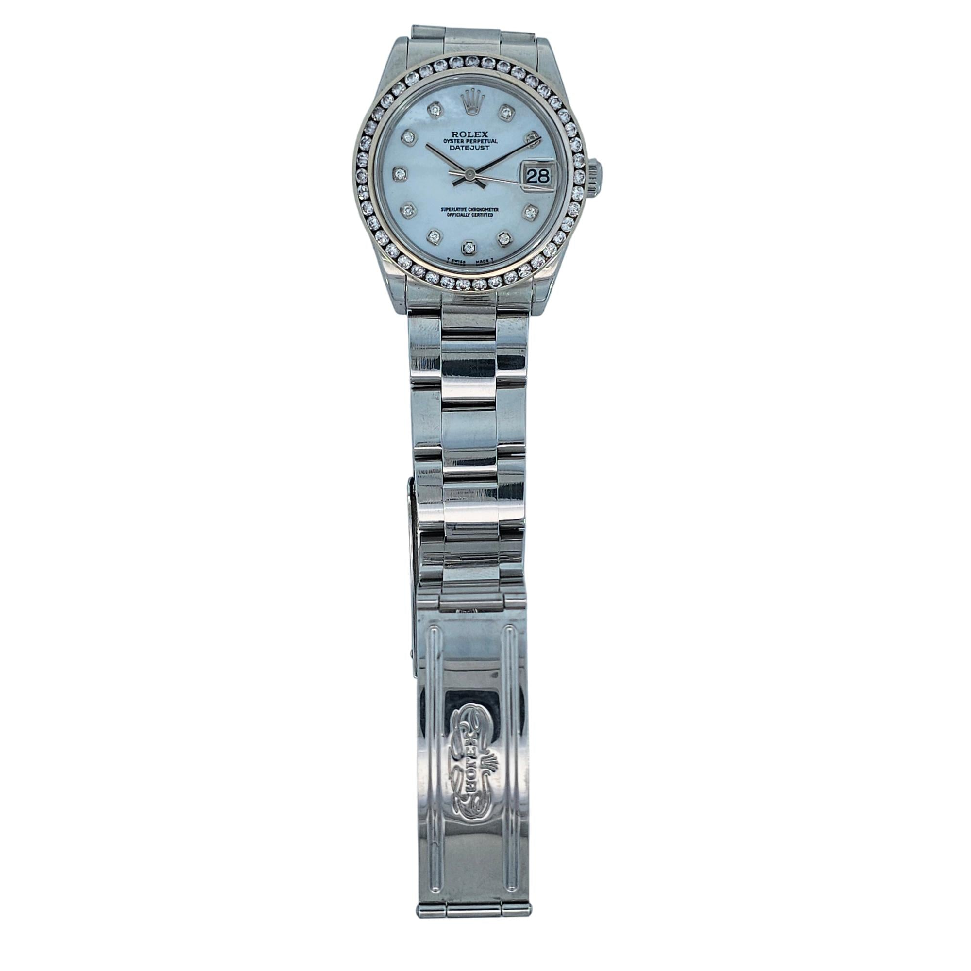 Rolex Oyster Perpetual Datejust 31mm 2000 SS Pearl Diamond Dial & Diamond Bezel 78240