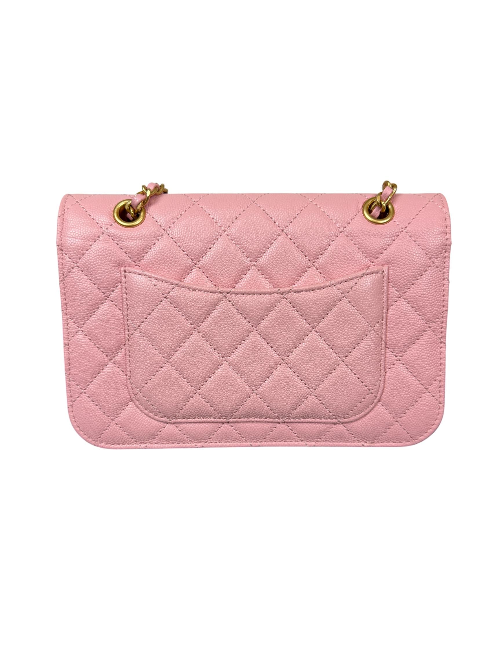 Chanel Pink Caviar Mini Flap Bag with Gold Chain