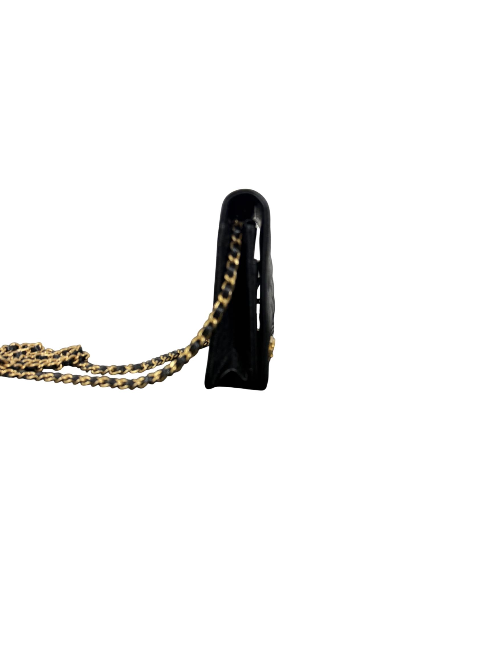 Chanel Boy Black Quilted Caviar Leather Wallet on Chain (WOC) with Gold Hardware