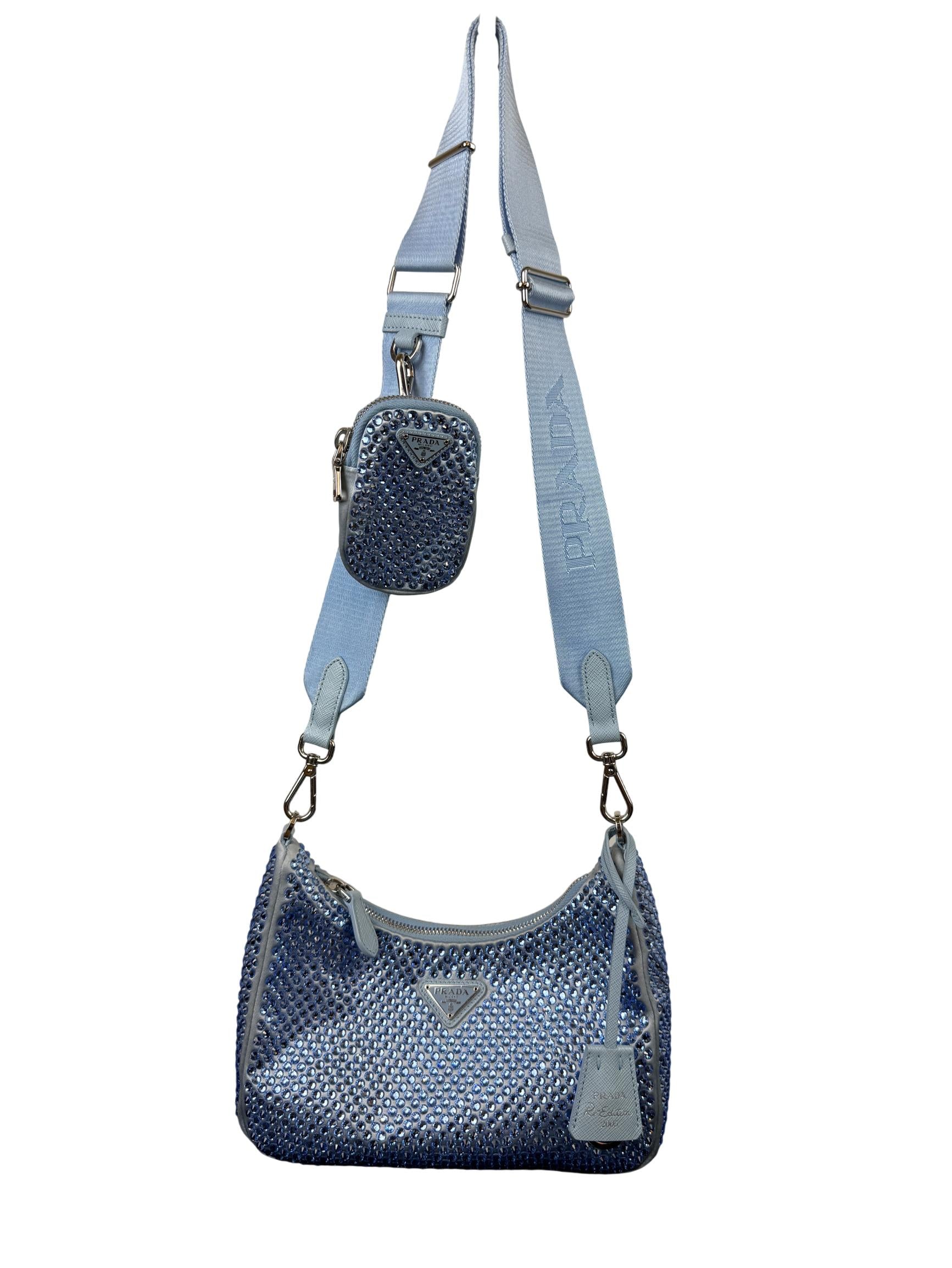 Prada Re-Edition 2000 Satin Crystal Mini Hobo Bag