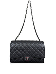 Chanel Classic Double Flap Jumbo Black Quilted Caviar Silver Hardware