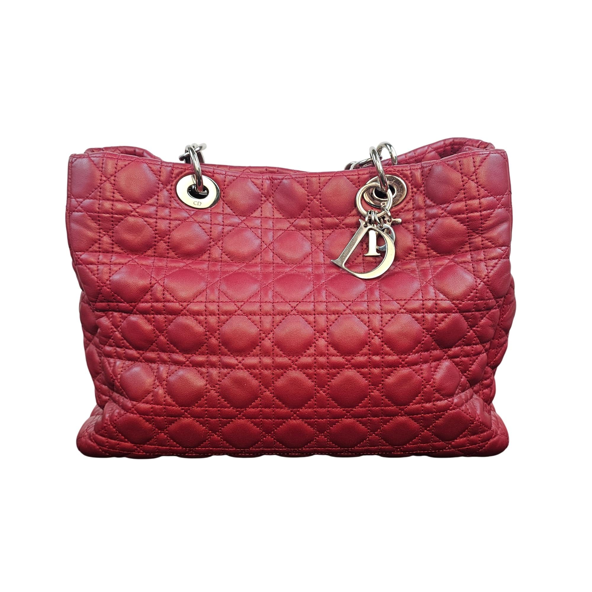 Christian Dior Lady Dior Large Cannage Quilted Lambskin Leather Tote Bag