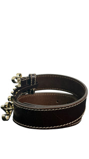 Gucci Leather Belt with Gold Script Logo Buckle