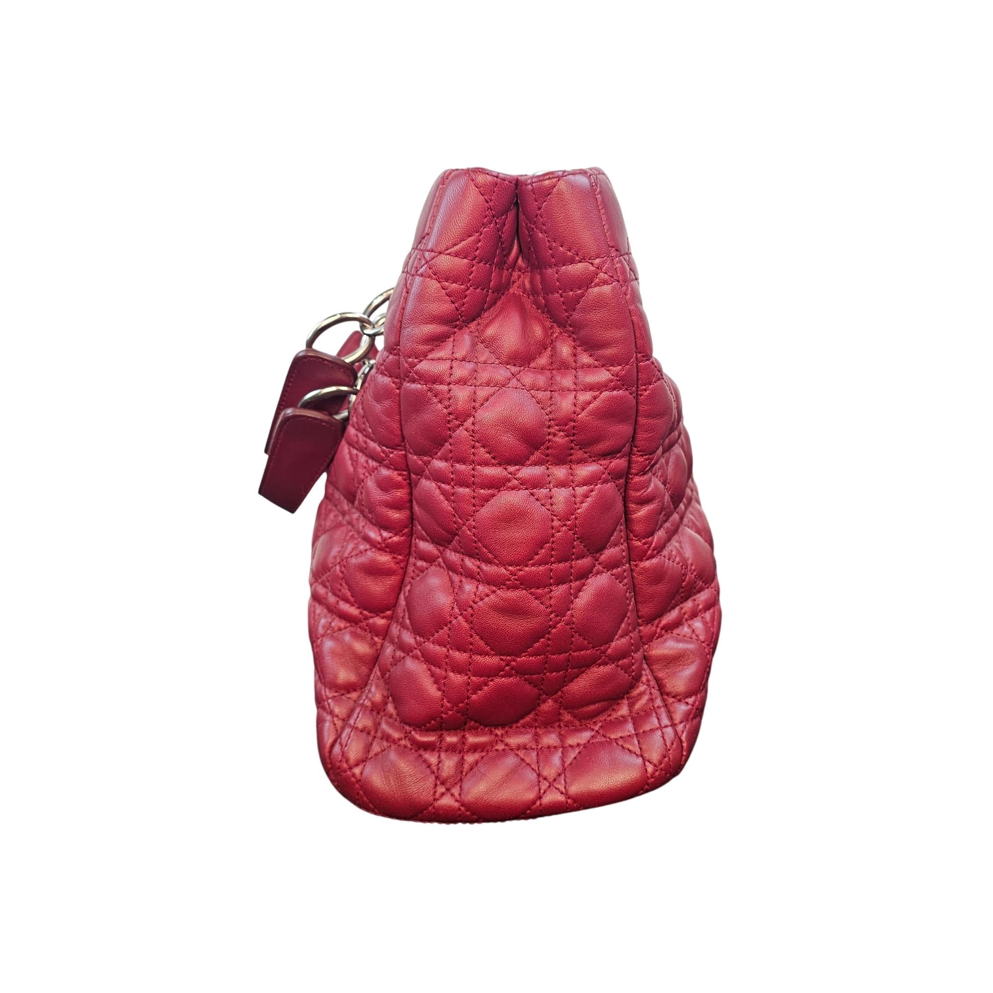 Christian Dior Lady Dior Large Cannage Quilted Lambskin Leather Tote Bag