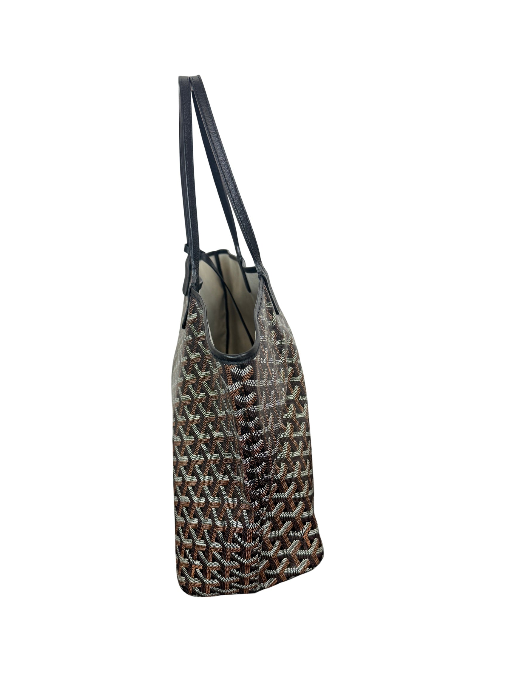 Goyard Saint Louis PM Tote Bag in Black and Brown Goyardine Canvas