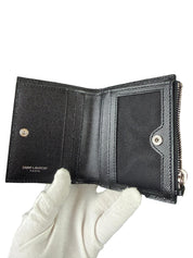Saint Laurent Paris Grain de Poudre Matelassé Cassandre Bi-fold Black Leather Wallet