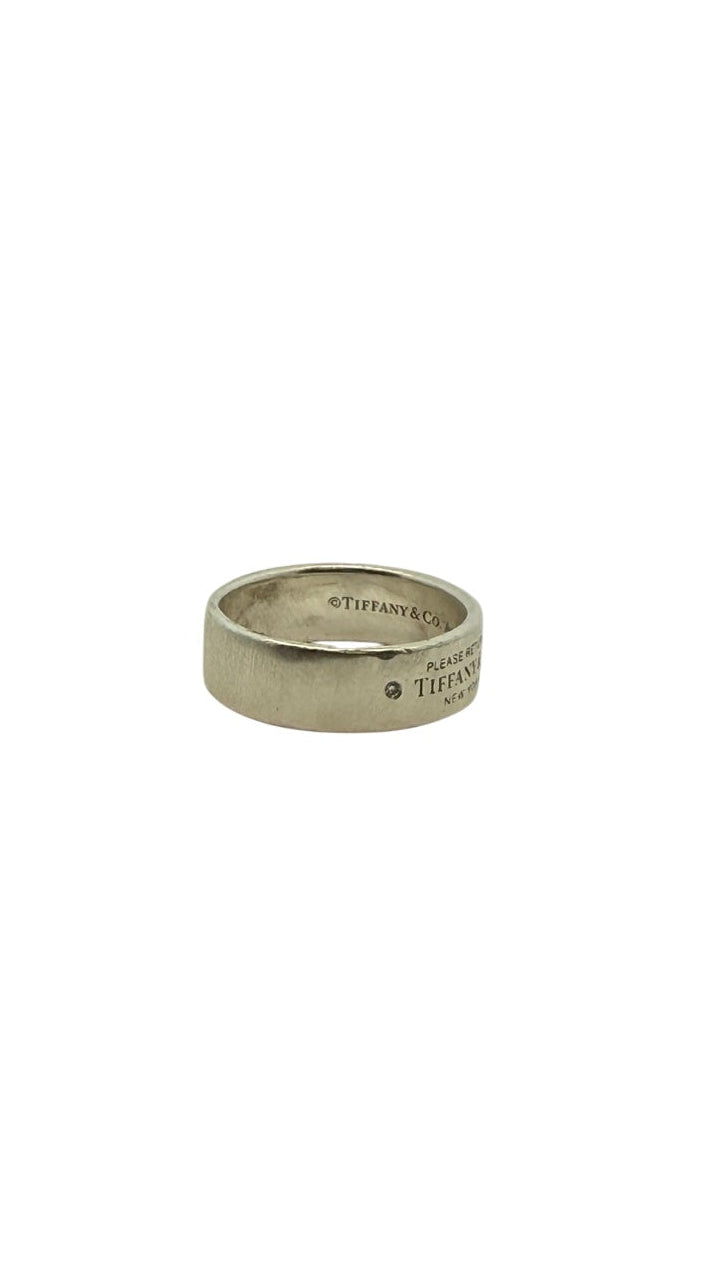 Tiffany & Co. "Please Return To" Sterling Silver Band Ring with Diamond Accents