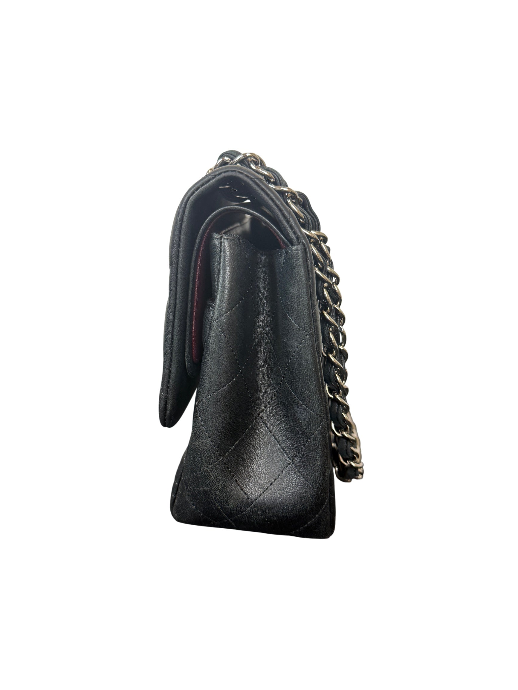 Chanel Black Quilted Jumbo Double Flap Bag with Silver Chain