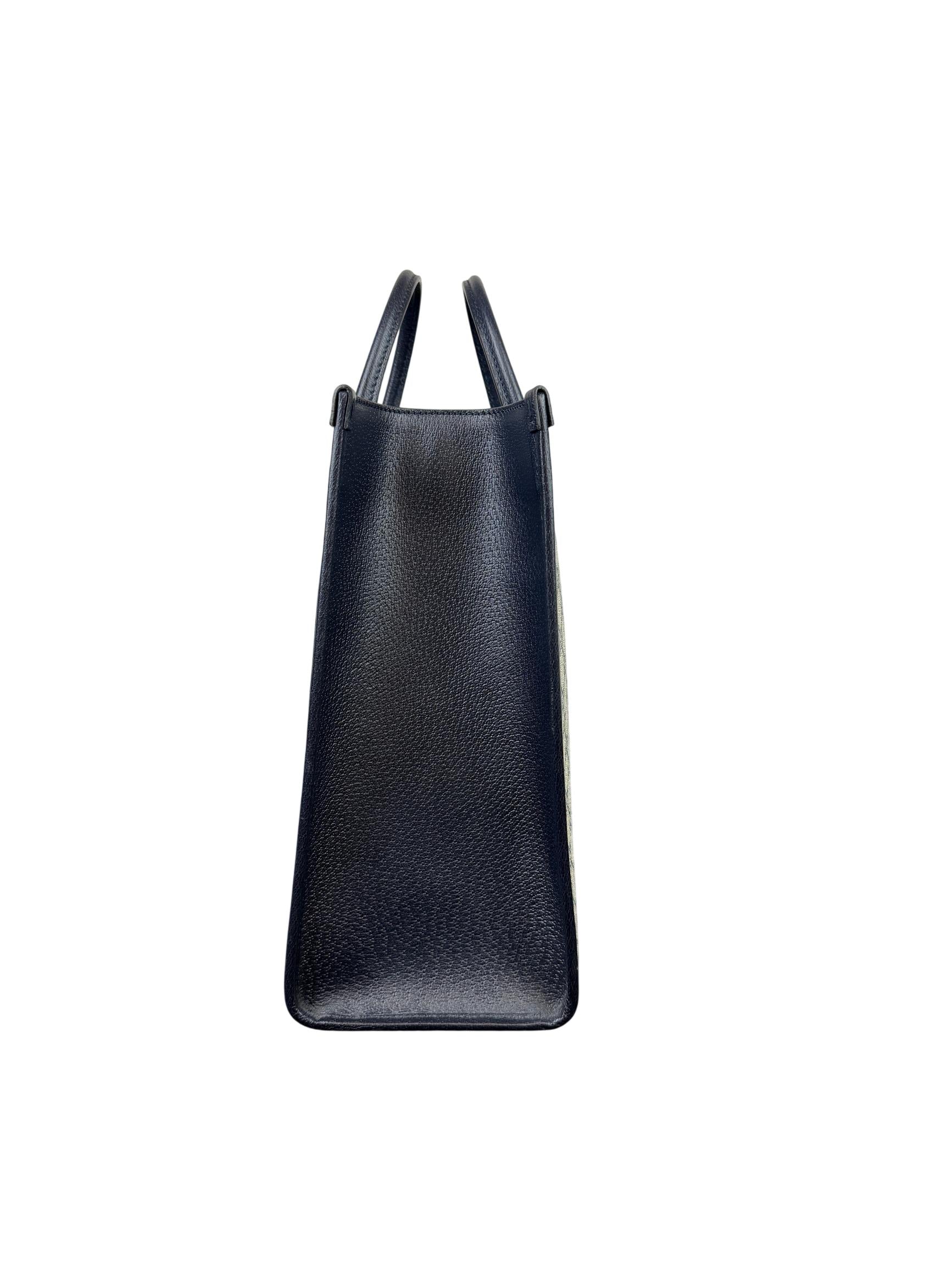 Gucci GG Supreme Canvas Medium Tote Bag Navy Blue Leather