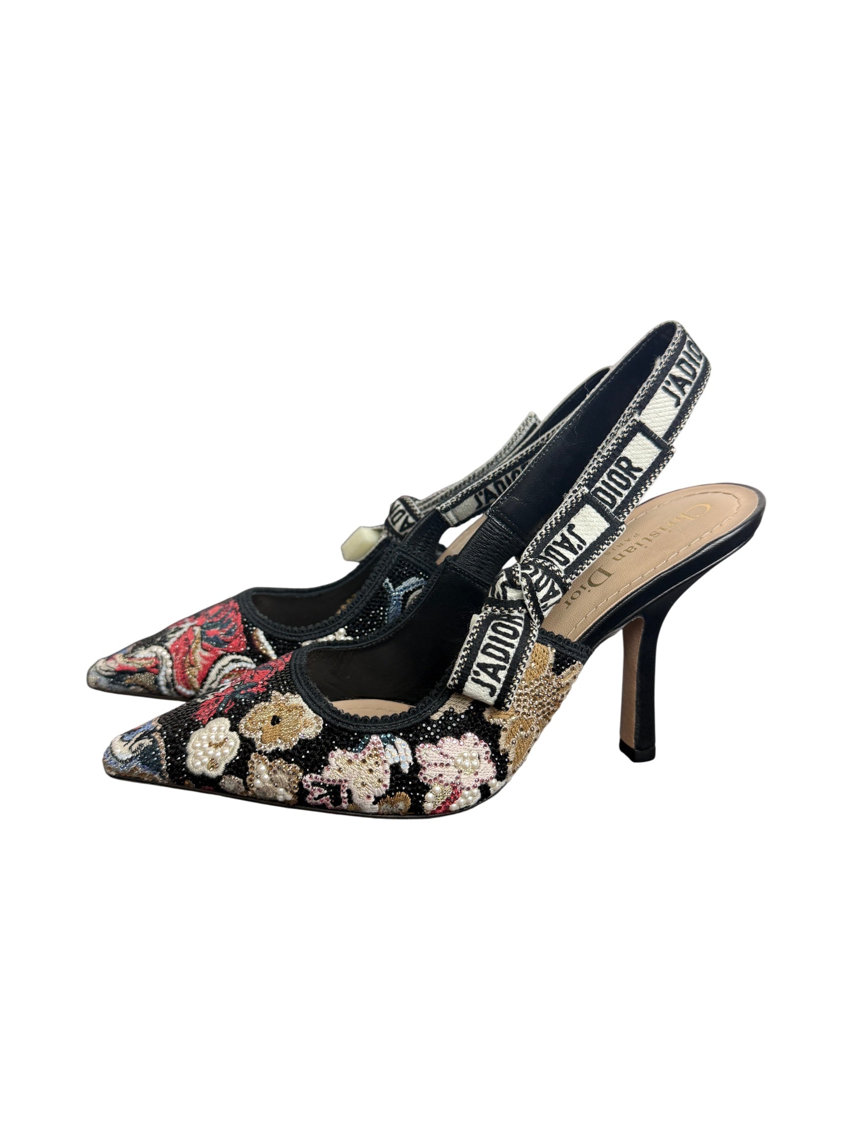 Christian Dior J'Adior Embroidered Floral Slingback Pumps