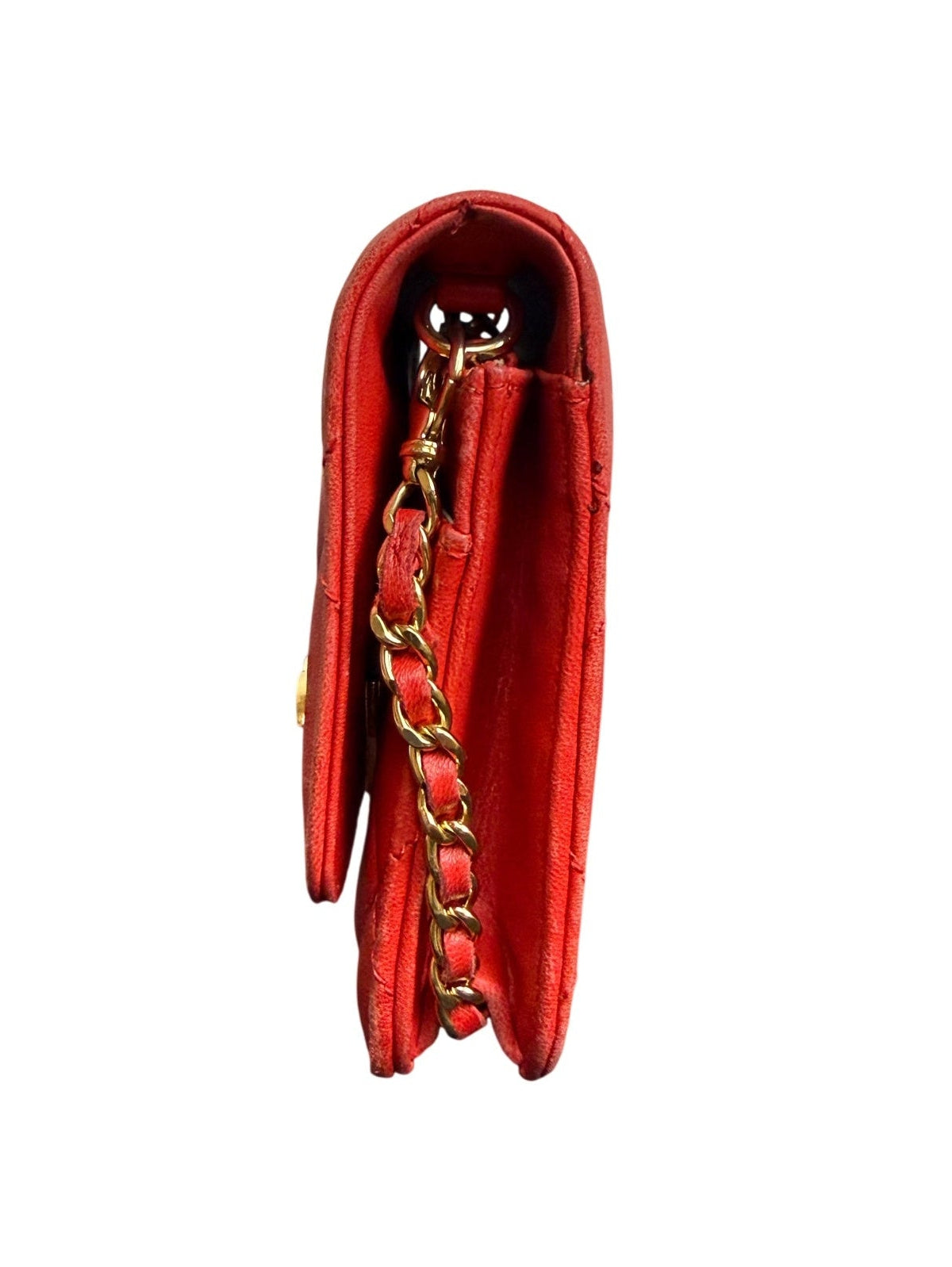 Chanel Quilted Red Lambskin Wallet On Chain