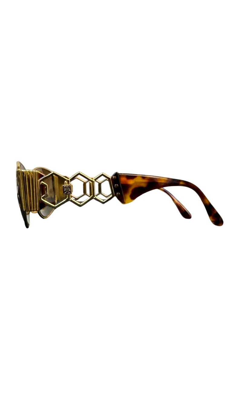 Givenchy Solaire Tortoiseshell & Gold Hexagonal Sunglasses