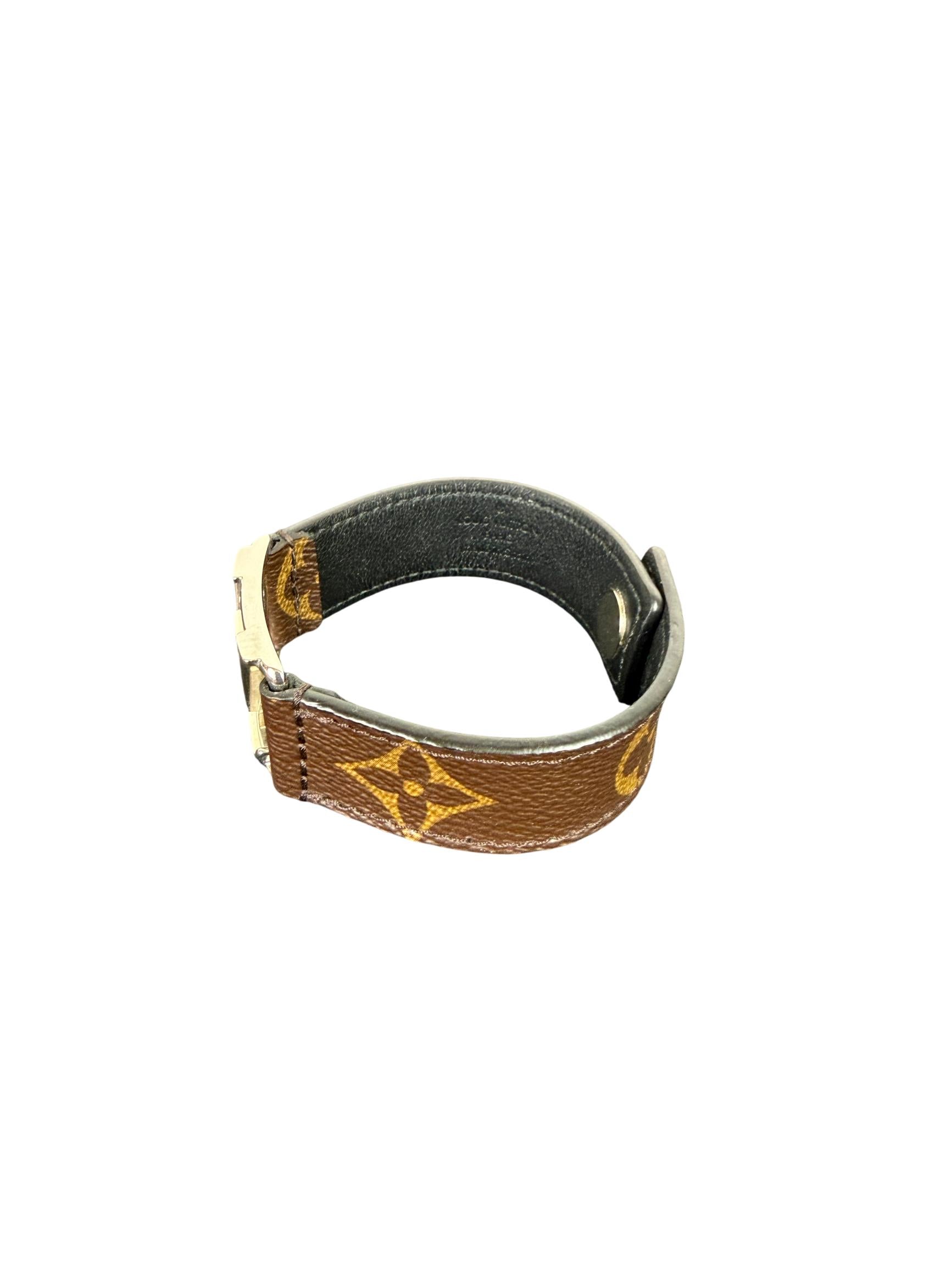 Louis Vuitton Slim Monogram Brown Bracelet with Metal LV Buckle