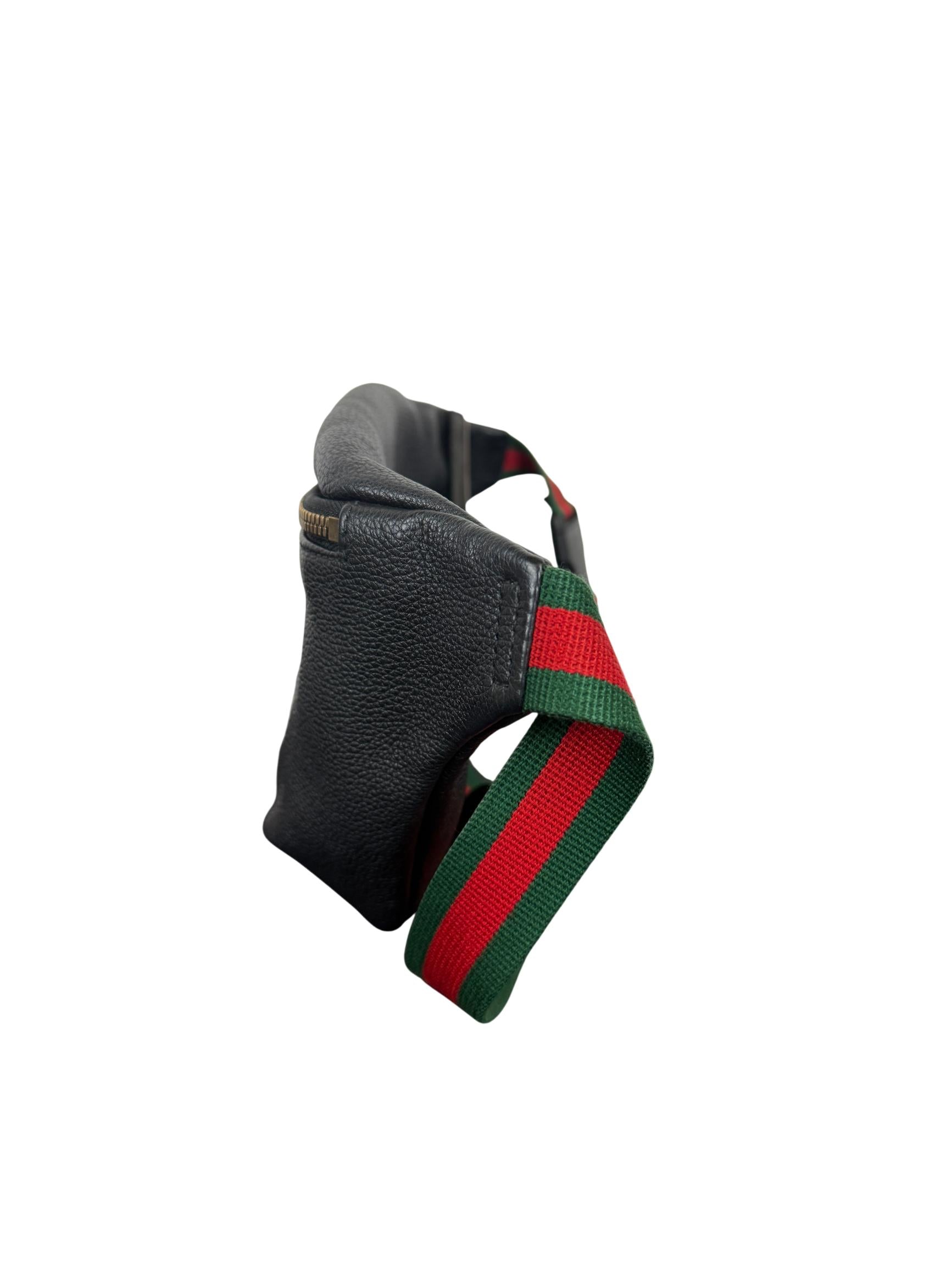 Gucci Black Leather Logo Belt Bag with Web Stripe
