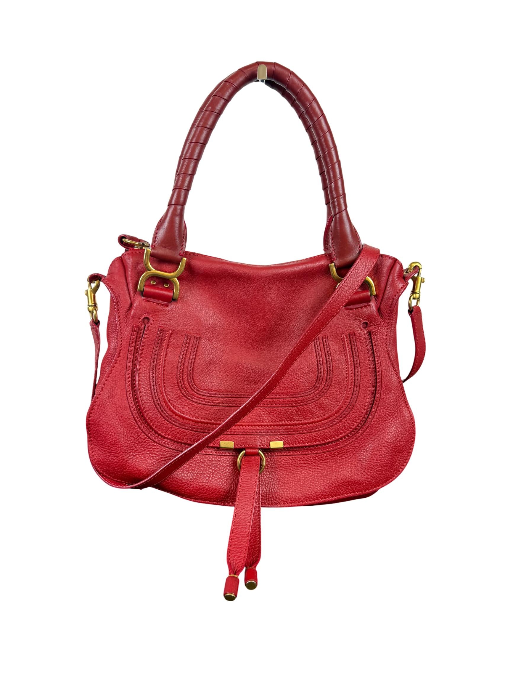 Chloé Marcie Red Leather Handbag with Gold Hardware