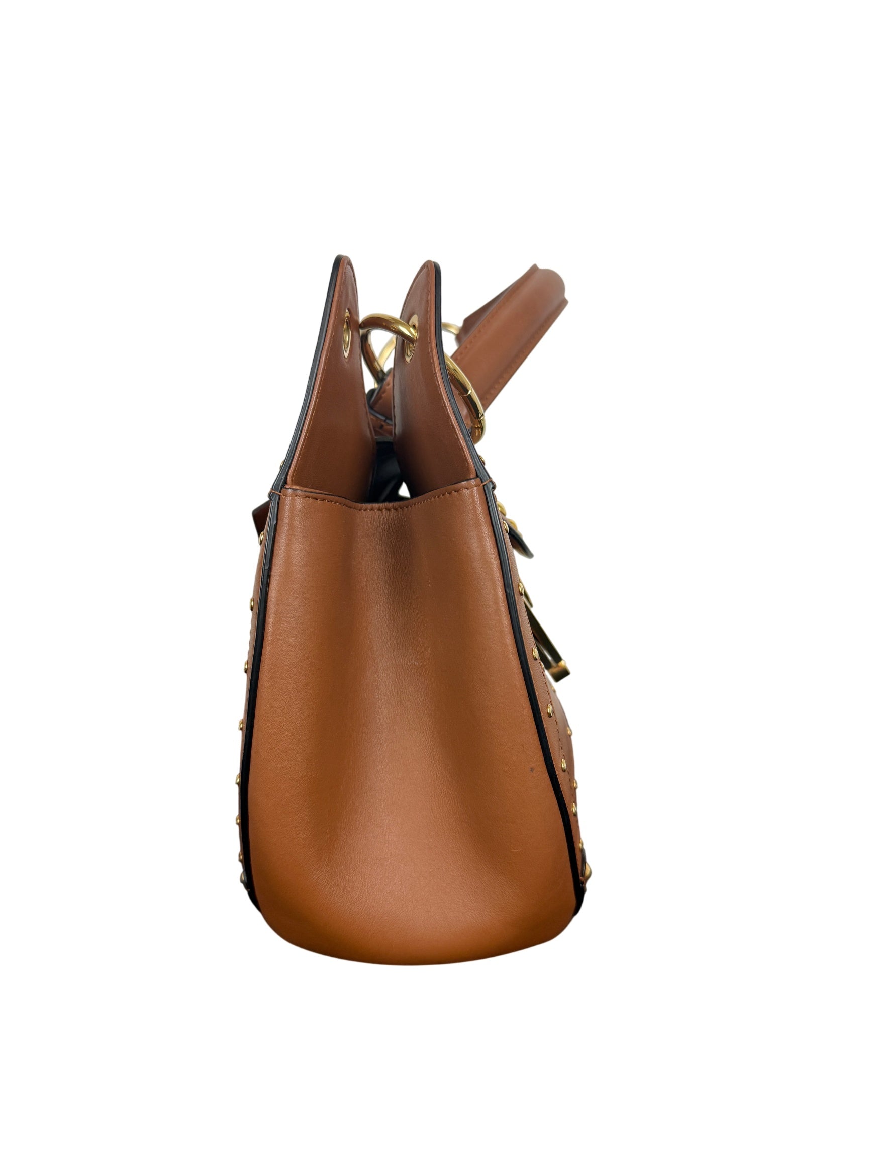 Balmain Domaine Full Moon Studded Brown Leather Bag