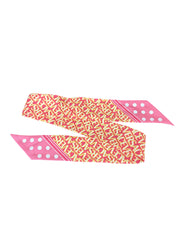 Versace Pink and Yellow Silk Twilly Scarf with White Polka Dot Ends