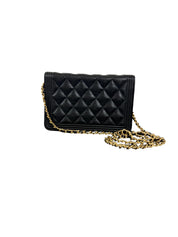 Chanel Boy Black Quilted Caviar Leather Wallet on Chain (WOC) with Gold Hardware
