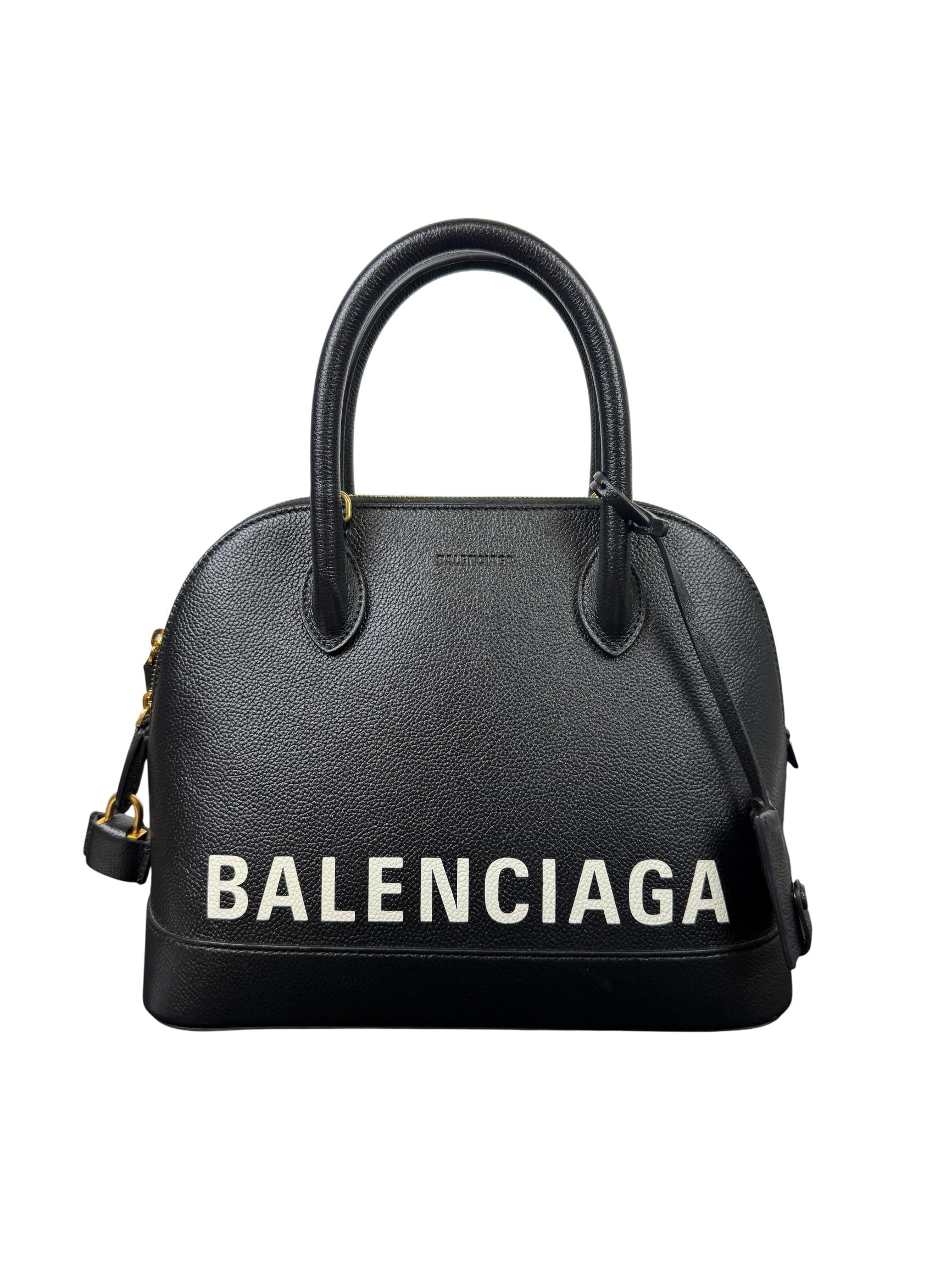 Balenciaga Ville Top Handle Grained Leather Bag Black