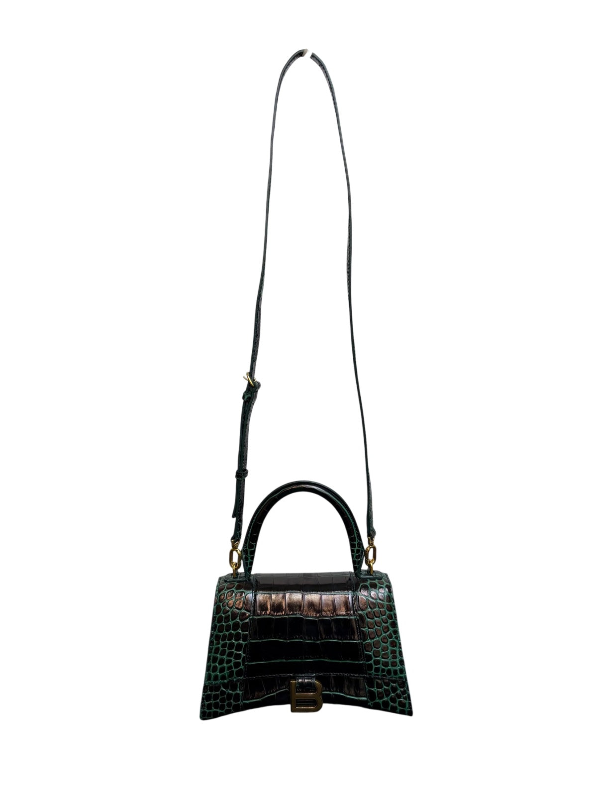 Balenciaga Crocodile Embossed Green Leather Handbag