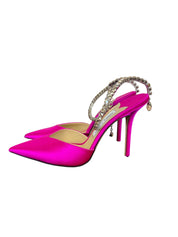 Jimmy Choo Saeda 100 Fuchsia Pink Satin Crystal Embellished Pointed Toe Heels